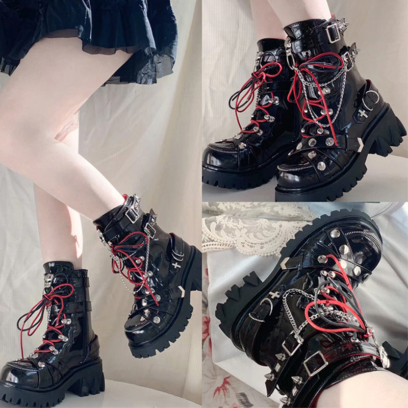 【Fairy Godmother】Thorn Skull Original Martin Boots Sweet and Cool Style Dark Subculture Hot Girl Rider Short Boots