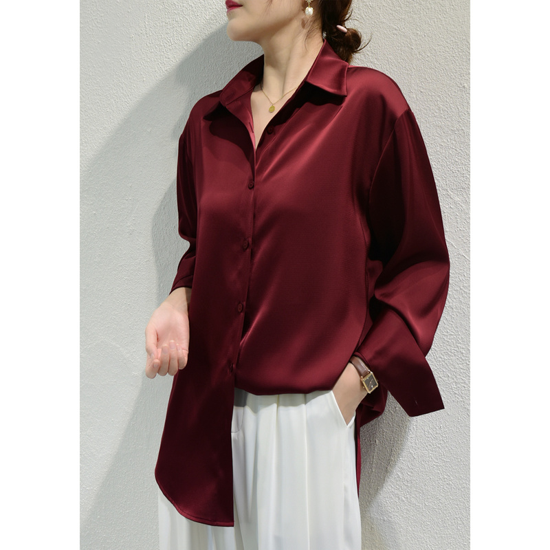 Loose and Casual Style, High-End Drape, Plus-Size Shirt, Long-Sleeved, Layered, Wrinkle-Resistant, No-Iron, Imitation Acetate Satin Shirt for Women, Autumn