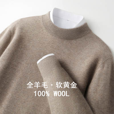 Australian 100% pure wool sweater men's semi-high neck knitted sweater one-piece ready-to-wear simple and casual base layer top