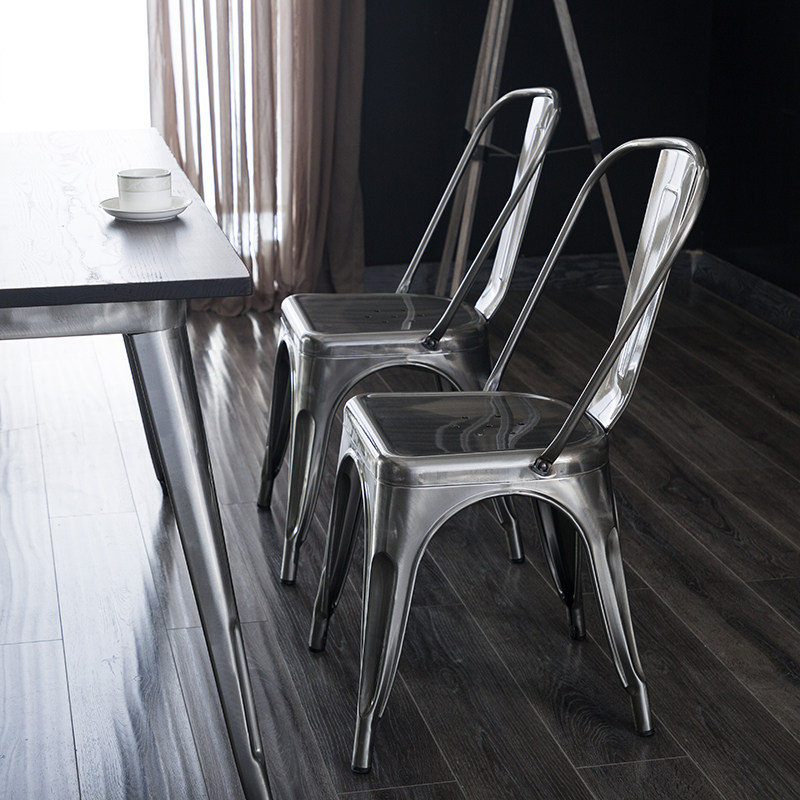 Metal wrought iron backrest dining chair loft industrial wind iron leather chair large-scale hot pot restaurant can be stacked to make old outdoor chairs