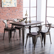 Industrial style elm wood table Fashion restaurant table high-end designer table simple iron custom long table loft table