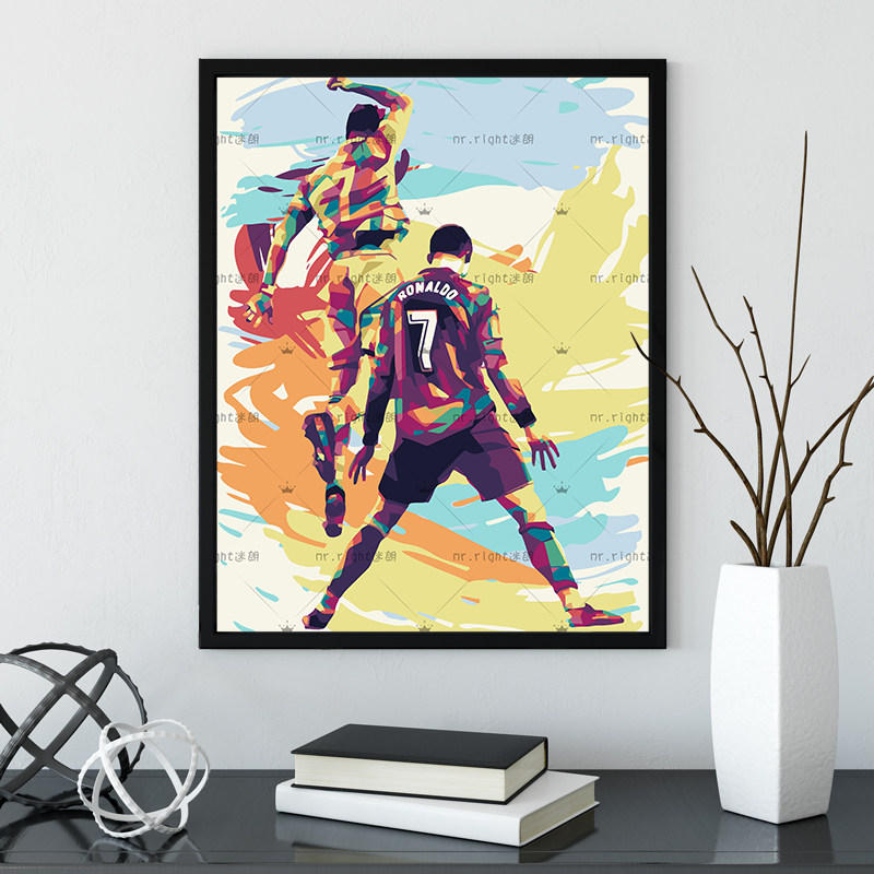 画画diy数字油画c罗罗纳尔多足球填色手绘油彩画手工礼物填充涂色-淘宝网
