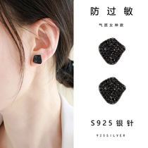 Design sense irregular geometric dense zircon black silver needle earrings simple temperament cold wind female ear ornaments