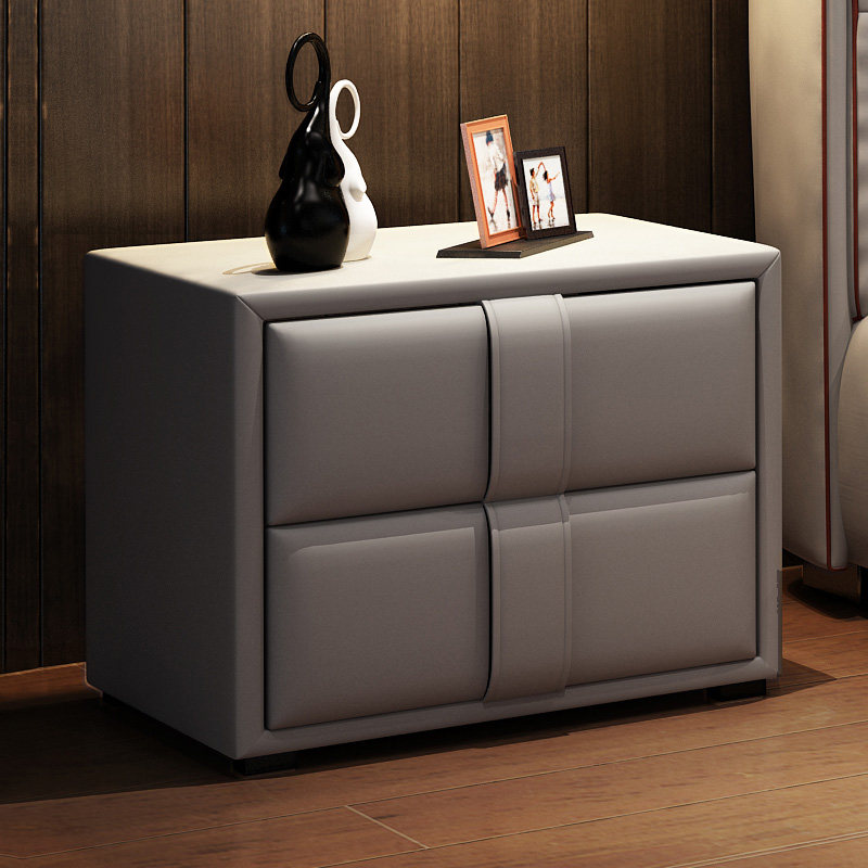 Nordic minimalist modern bed head cabinet leather art storage cabinet Chest Bedside Cabinet Black