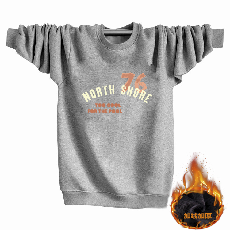 Mùa thu và mùa đông nam không dày cotton dày cộng với áo len nhung dài tay cộng với phân bón áo ấm XL áo thun béo ao thun nam dep