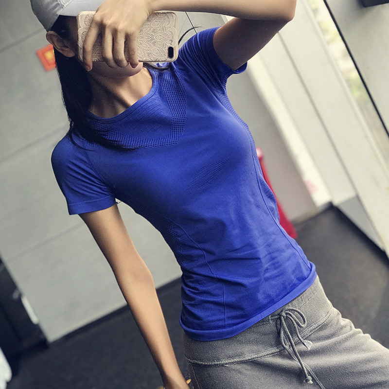 Sexy mesh sports short sleeve female speed dry running blouse yoga gym T-shirt with slim fit and half sleeves high