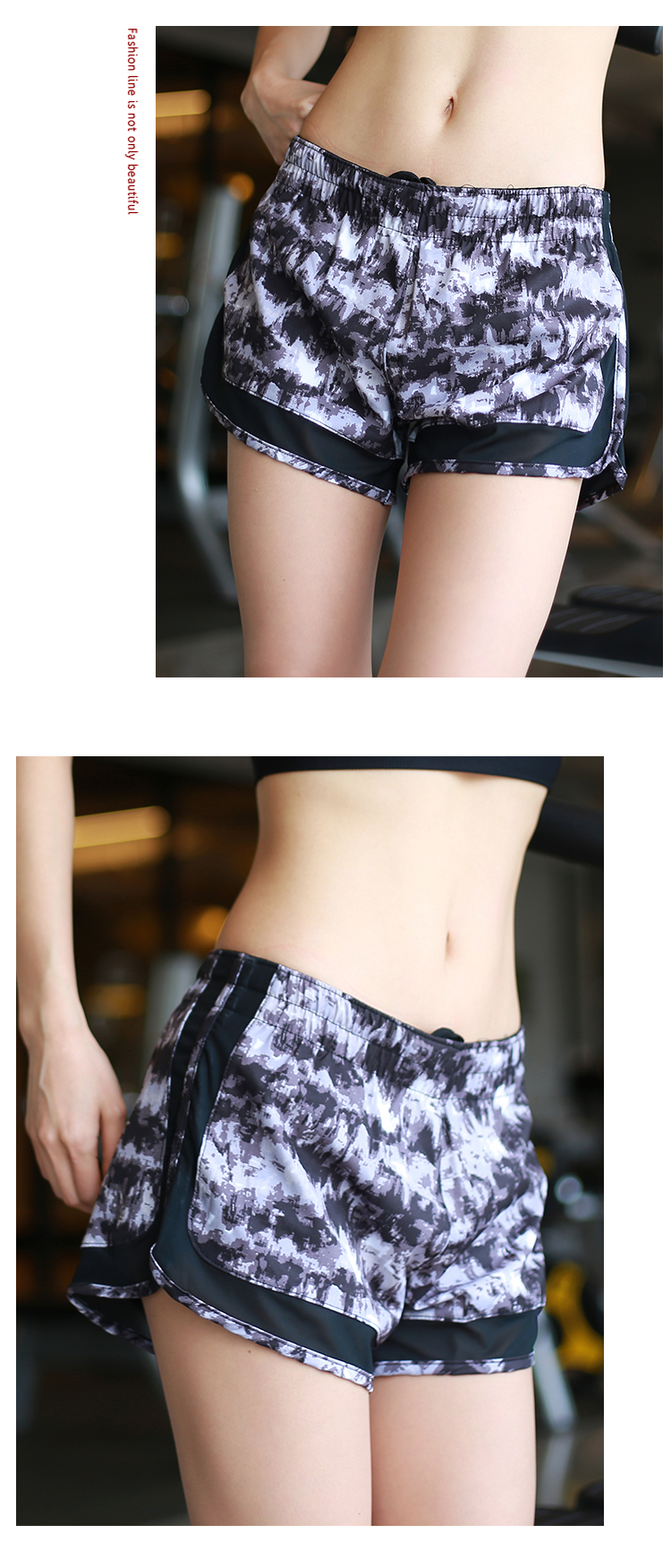 Lưới gợi cảm giả hai mảnh quần short thể thao phụ nữ chạy lỏng chống ánh sáng giải trí nhanh chóng làm khô thoáng khí tập thể dục với lót - Quần thể thao quần thể thao dài