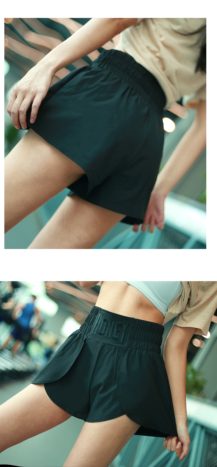 Quần short thể thao eo cao nữ chống đi lỏng chạy nhanh khô ba điểm quần nóng tập thể dục yoga căng quần - Quần thể thao quần thể dục nữ