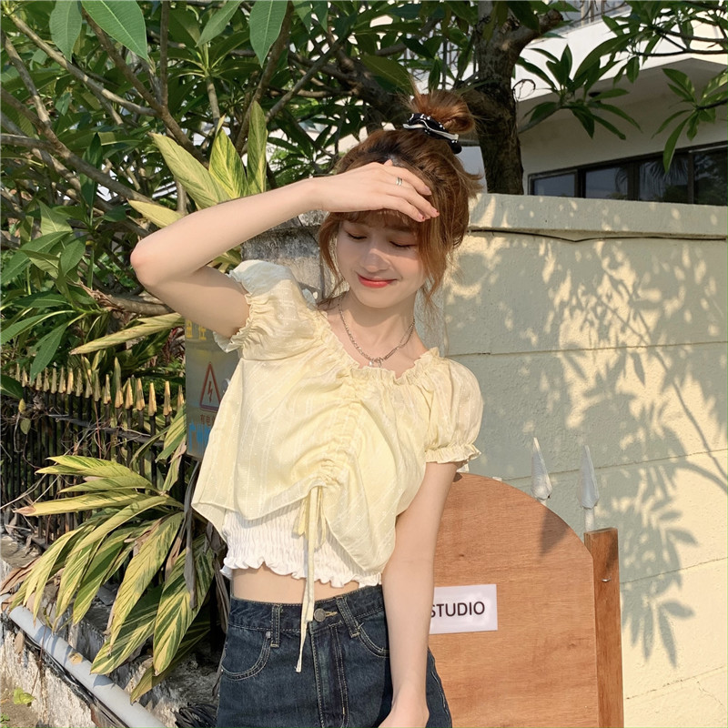 Real shot bubble sleeve drawstring Top + small sling