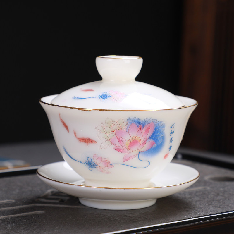 China white Aries fat jade three-cai Gaiwan High-grade tea Gaiwan Single Dehua White Porcelain Gaiwan Ceramic household tea