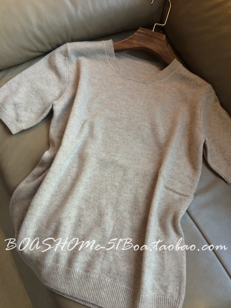 Mùa xuân và mùa thu cổ áo len cashmere nữ tay ngắn tay ngắn đoạn nửa tay áo rộng tay áo mỏng phần đáy áo len áo kiểu trung niên hàn quốc