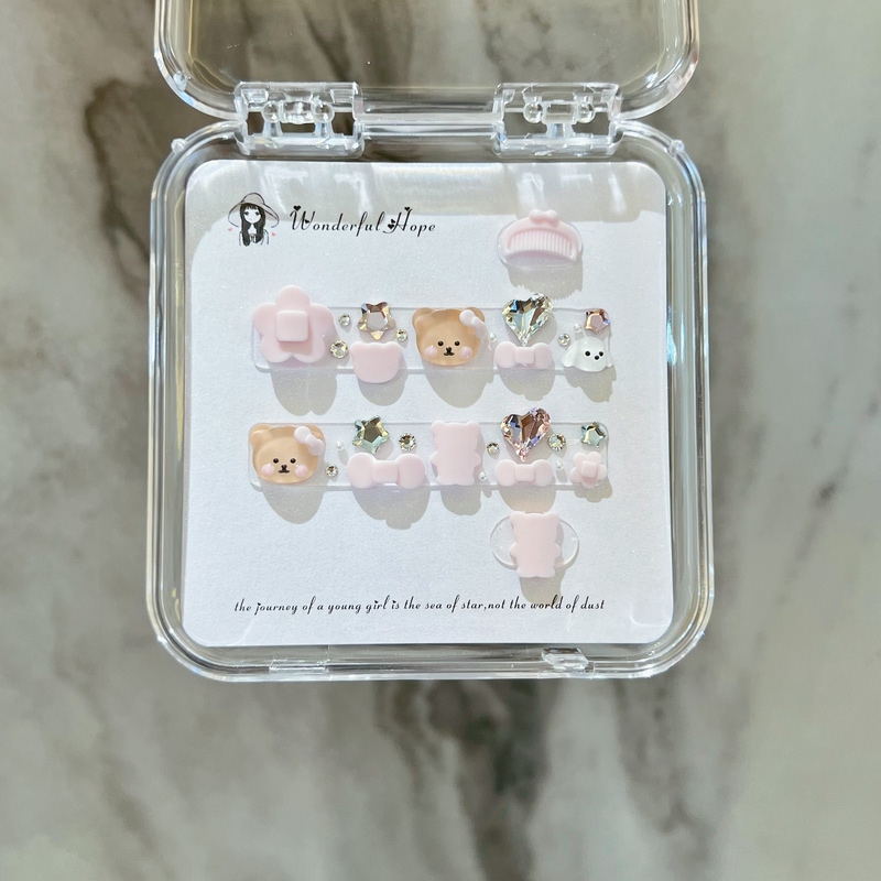 Twoi Nail Art Accessories Handmade Cartoon Nail Art Rhinestone Nail Art Material Kit Little Bear Nail Stickers