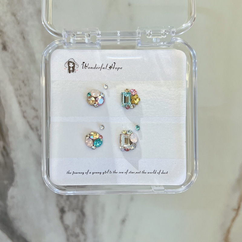 Huazi Diamond Nail Art Material Kit Hollow Star Colorful Stacked Diamonds Candy Nail Art Material Kit