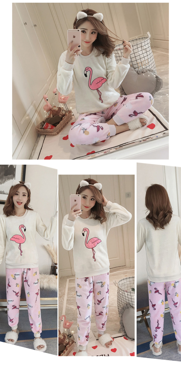 Đồ ngủ nhung san hô nữ mùa thu và mùa đông sinh viên ngọt ngào dễ thương hoạt hình dài tay dày flannel dịch vụ tại nhà phiên bản Hàn Quốc thời trang mặc nhà