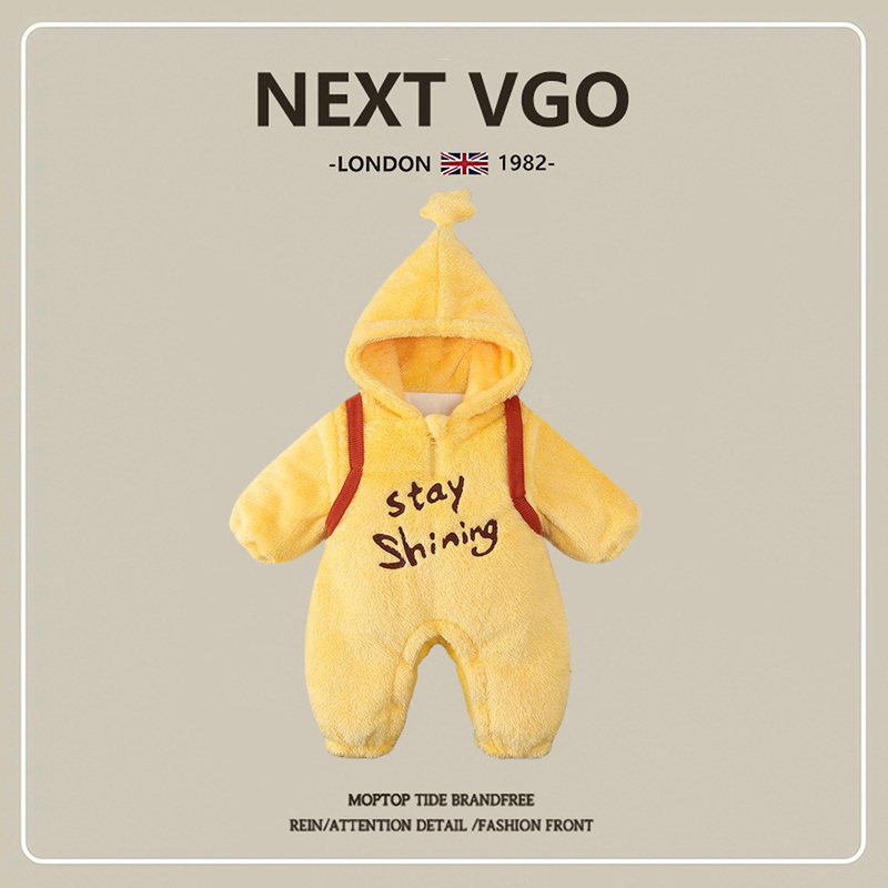 British Next Vgo Baby Star-Themed Crawling Suit, Winter Cute Plush Thickened One-Piece Outfit for Babies, Suitable for Going Out