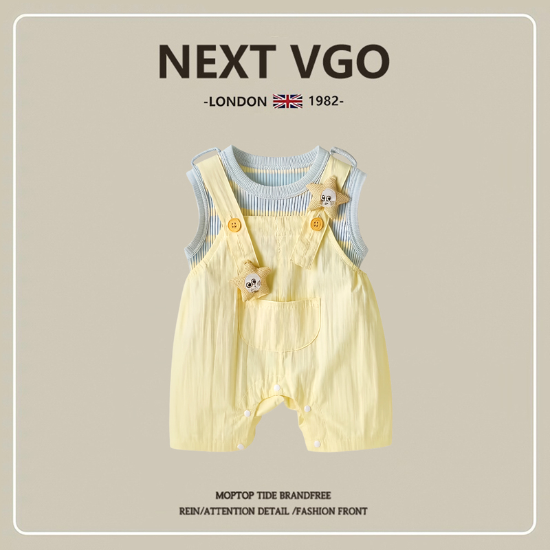 British Next Vgo Baby Star-Themed Romper Summer Baby Pure Cotton Overalls Set 100-Day Outing Outfit