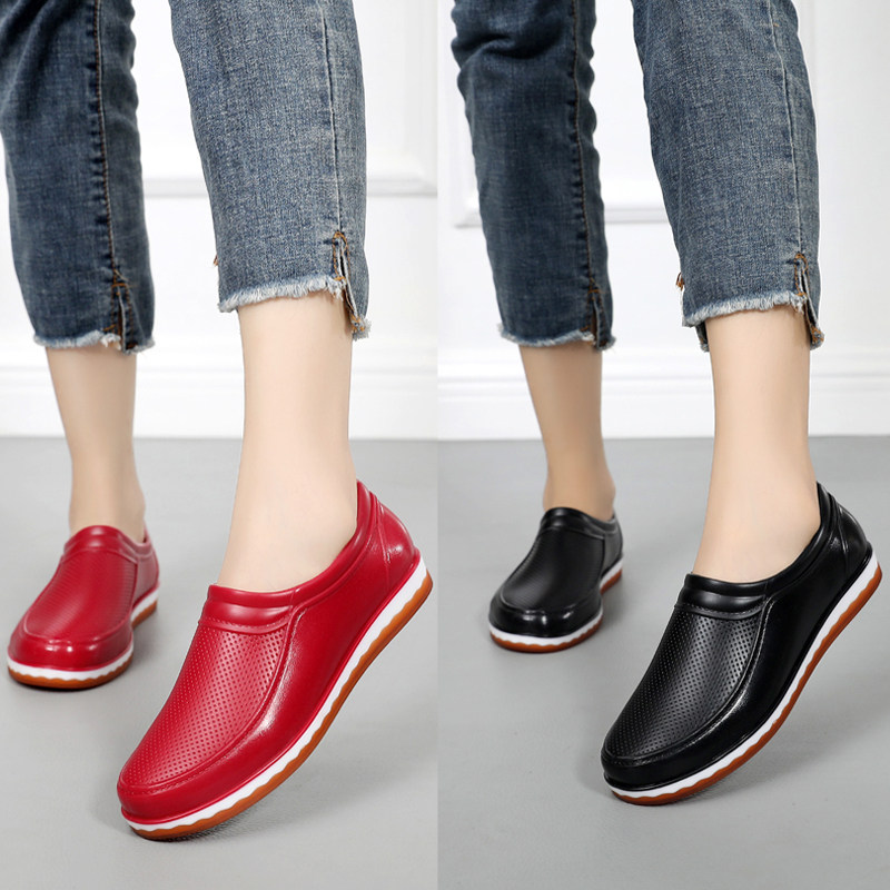 Low-gang rain shoes female anti-slip shallow mouth fashion adult rainboots kitchen shoes short black glue shoes women waterproof shoes
