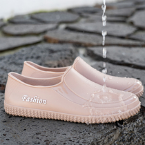 Fashion Light Mouth Rain Shoes Women Low Helps Waterproof Anti Slip Rain Boots Wear abrasion Car Kitchen Work Waterproof Shoes Flat-bottomed Rubber Shoes