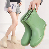 Rain Shoes Woman Short Drum Autumn Winter Fashion Rubber Shoes Thick Bottom Lady Rain Boots Glint Warm Water Shoes Non-slip Kitchen Rubber Shoes