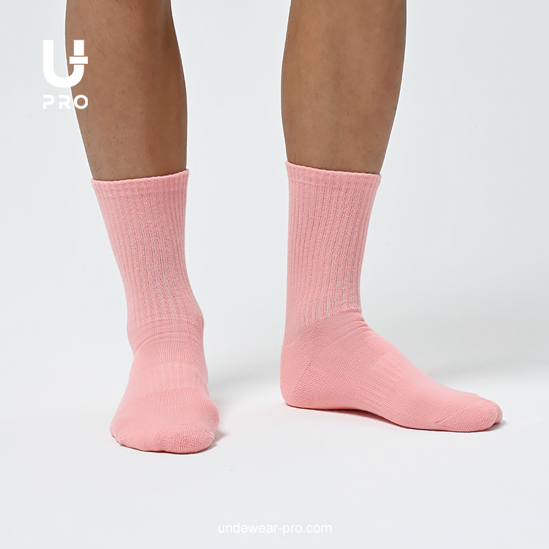 Upro Pink Sports Socks with Towel Bottom, Soft Men's Socks, Couple Mid-Calf Socks, Autumn and Winter Pure Cotton, Solid Color Jacquard Upro Upro Pink Sports Socks with Towel Bottom, Soft Men's Socks, Couple Mid-Calf Socks, Autumn and Winter Pure Cotton, Solid Color Jacquard Upro
