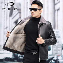 men's winter mink fur collar leather jacket