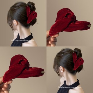 【赤红妆匣】法式丝绒褶皱抓夹大号鲨鱼夹气质旅行发卡百搭发抓