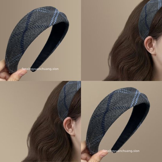 Retro plaid wide edge concave and convex design headband