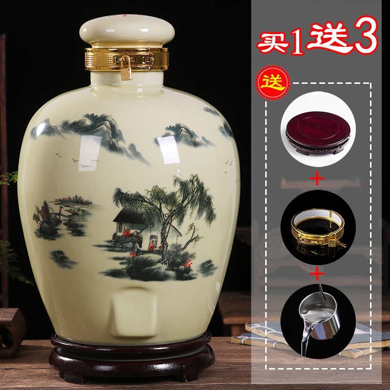 Jingdezhen ceramic wine jar 5 10 20 30 jins packed wine jar sealed wine tank household empty wine bottle cylinder with faucet