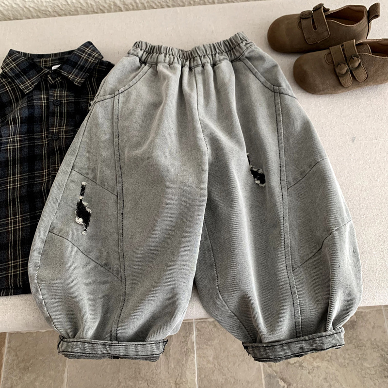 Children's Trendy Brand Clothing, Washed and Distressed Ripped Jeans, Versatile Boys' Jeans, 2026 New Style Girls' Long Pants