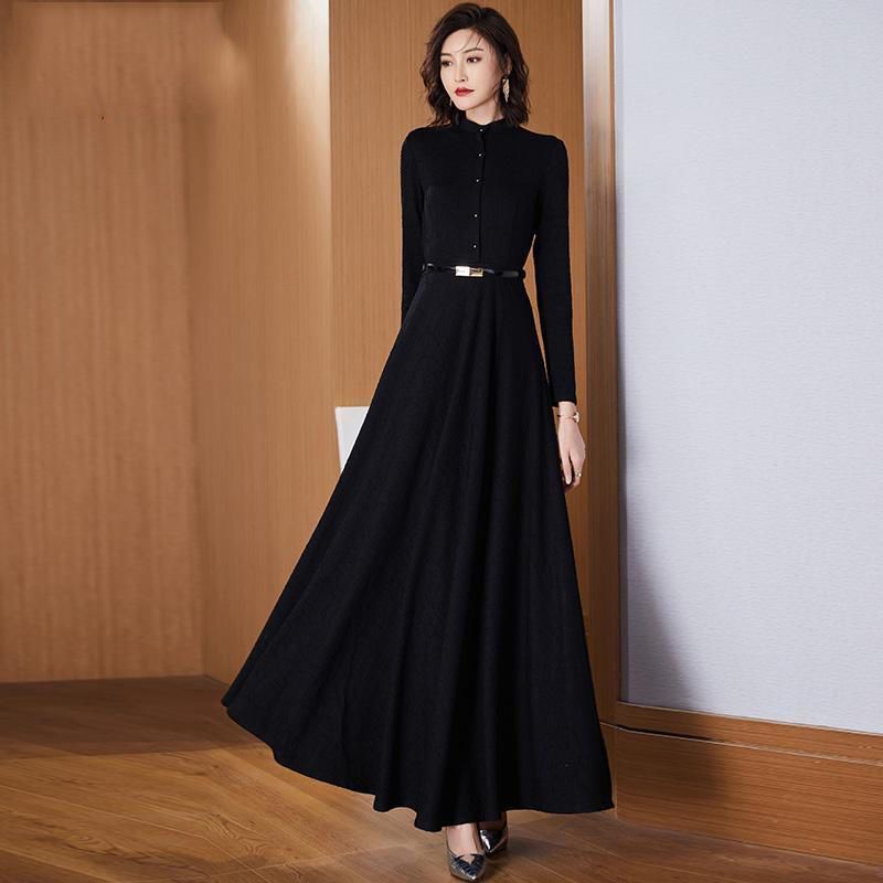Autumn and Winter Long-Sleeved Velvet Thickened Dress for Women, Long Ankle-Length 2025 New Spring Style Elegant Maxi Dress