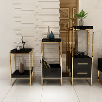 Post-modern light luxury metal stainless steel multi-layer drawer fancy shelves indoor balcony stylish living room simple flowers a few