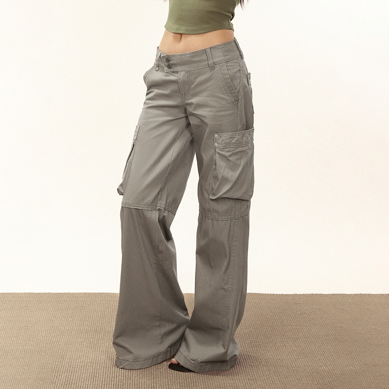 Romore American Retro Patchwork Wide-Leg Cargo Pants 2025 New Multi-Pocket Low-Waist Loose Casual Pants for Women