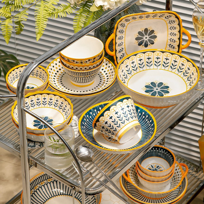 Japanese-Style Bowl and Plate Set, Household Ceramic Tableware Combination, Simple New Home Housewarming Gift, New Home Bowls and Chopsticks