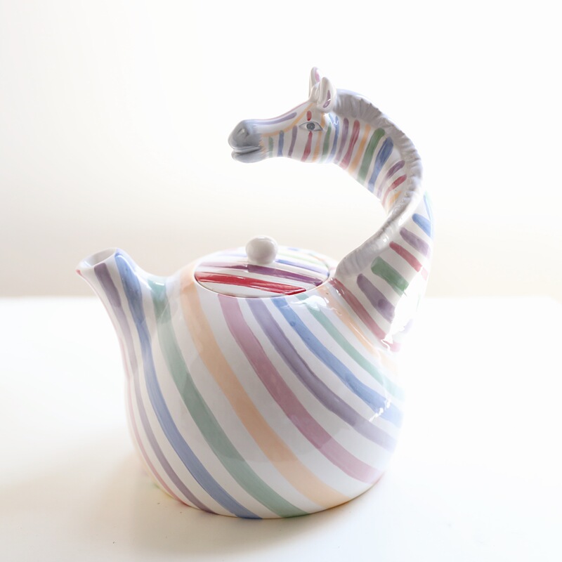 Lsuss Rainbow Zebra Ceramic Kettle Creative Design Decorative Ornament Colorful Stripes