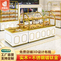Bread display cabinet Nakajima side cabinet Cake shop model cabinet Curved glass stainless steel titanium plated pastry display counter