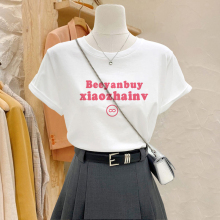 Pink English Letter Pure Cotton 2024 New Short sleeved T-shirt Women's Summer Half sleeved Fashion Western Style T-shirt Top ins