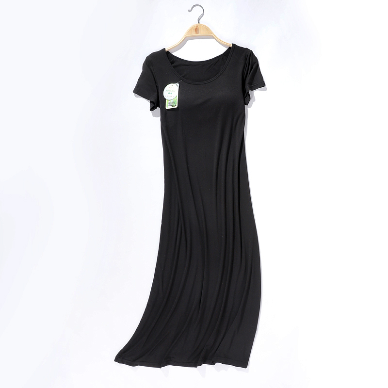 Pyjama Pyjama Summer Modal Cotton Nightdress Loose Short Tay áo Nhà Mặc dài Trung bình Váy Mặc Kích thước lớn - Đêm đầm váy ngủ lụa
