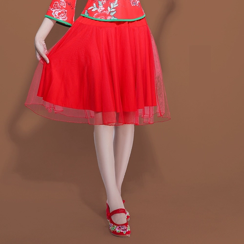 Юбка, красный белый танцующий чай улун Да Хун Пао, для среднего возраста