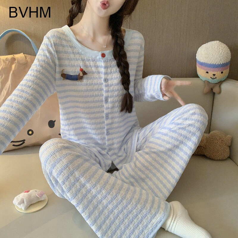 Victoria Fengyunduo Cotton Pajamas for Women Spring and Autumn 2026 New High-End Cute Striped Long-Sleeved Home Wear Set