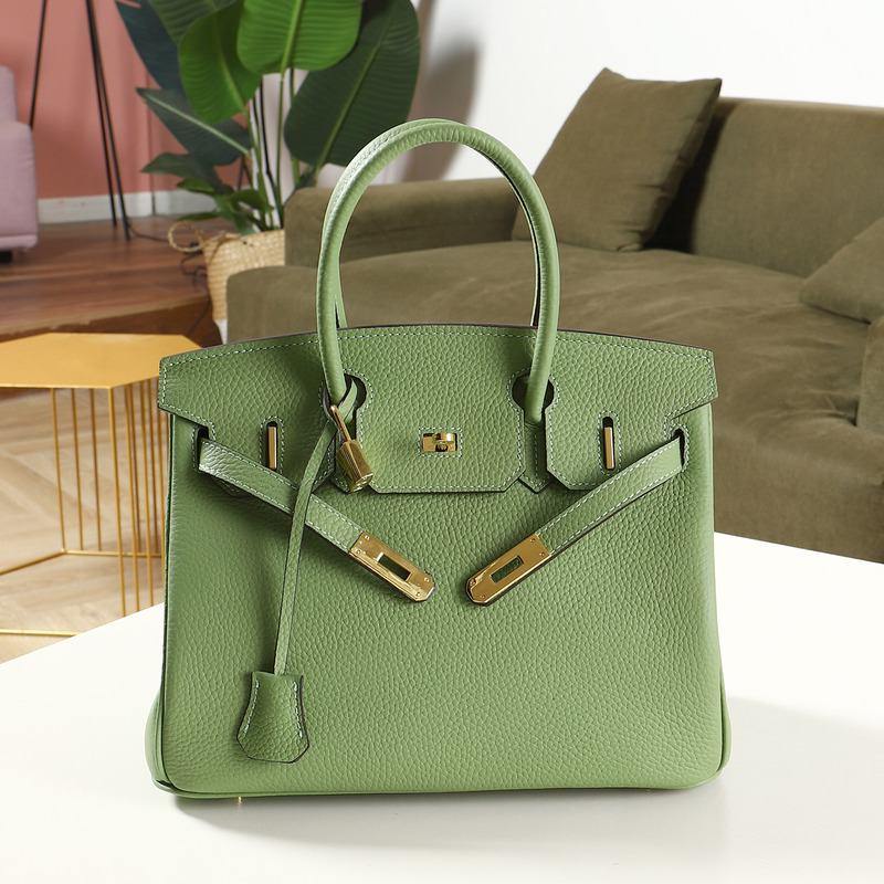 High-End Genuine Leather Women's Bag, Birkin Style, 2026 New Fashion, Togo Top-Layer Cowhide, Avocado Green, Handbag and Shoulder Bag High-End Genuine Leather Women's Bag, Birkin Style, 2026 New Fashion, Togo Top-Layer Cowhide, Avocado Green, Handbag and Shoulder Bag
