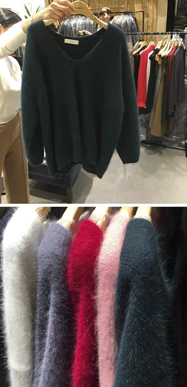 Quần áo thu đông 2018 Hàn Quốc Dongdaemun hoang dã áo len cổ chữ V nhung rộng rãi áo len nữ tay dài kích thước lớn áo kiểu đẹp sang trọng