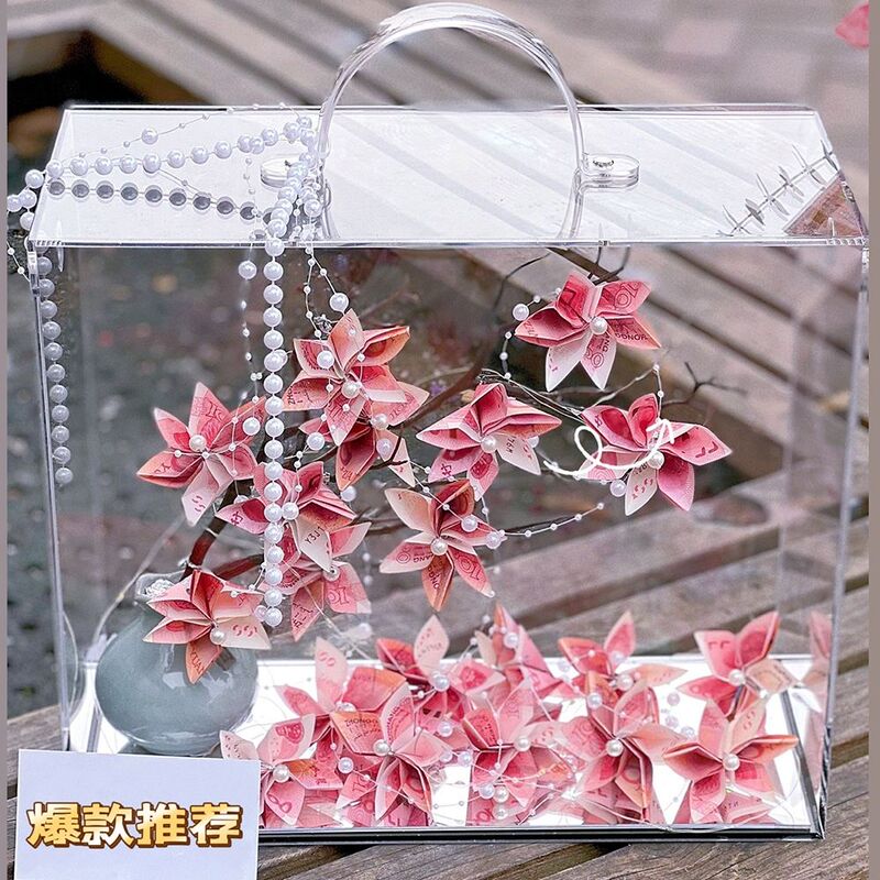 Tiktok-Style Money Tree DIY Kit with Cash Acrylic for Housewarming, Birthday, 520, Valentine's Day Gift
