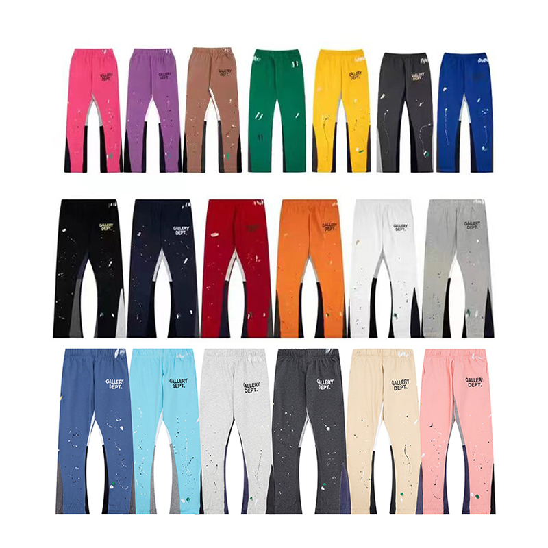 Correct Version of Gallery Dept Hand-Painted Splatter Ink Patchwork Drawstring High Street Casual Sweatpants Flared Long Pants for Men and Women