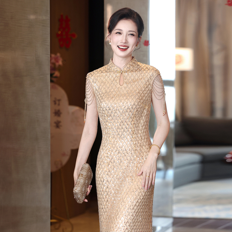 Yunhuashang New Model Mother-Of-The-Bride Wedding Banquet Dress High-End Light Luxury Elegant Cheongsam Mother-In-Law Banquet Outfit