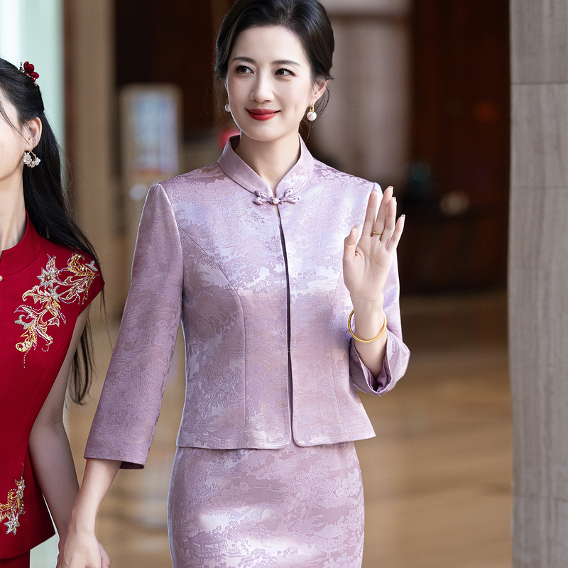 Dreamy Grandma's Wedding Banquet Dress, Mother's Wedding Banquet Cheongsam Two-Piece Set, High-End Age-Reducing New Chinese Style Long-Sleeved Jacket