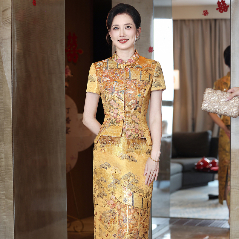 Golden Phoenix Brocade, Elegant and Stylish Two-Piece Set for Mothers, High-End Light Luxury Wedding Banquet Top, Elegant Mother-In-Law Banquet Dress Golden Phoenix Brocade, Elegant and Stylish Two-Piece Set for Mothers, High-End Light Luxury Wedding Banquet Top, Elegant Mother-In-Law Banquet Dress