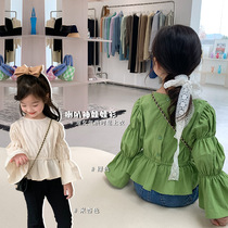Korean girls shirts 2022 autumn new baby foreign air trumpet sleeve tops baby long-sleeved baby shirts tide