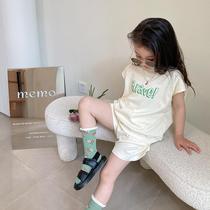 Korean Girls Sports Kit 2022 New Childrens Fashion Casual Gay Baby T - shirt Shorts Two Pieces