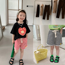 Childrens Shorts Han - Edition Leisure Strip Sports Pants 2022 Summer New Girl Babys Loose Coil Pants thin