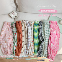Childrens mosquito pants girl Han edition of flowers summer pure cotton lamps pants baby air conditioner pants thin casual trousers